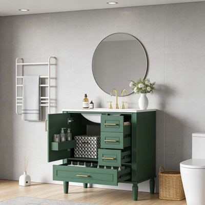 Modern Bathroom Vanity with Ceramic Sink,Soft-Close Door,and Multiple Drawers
