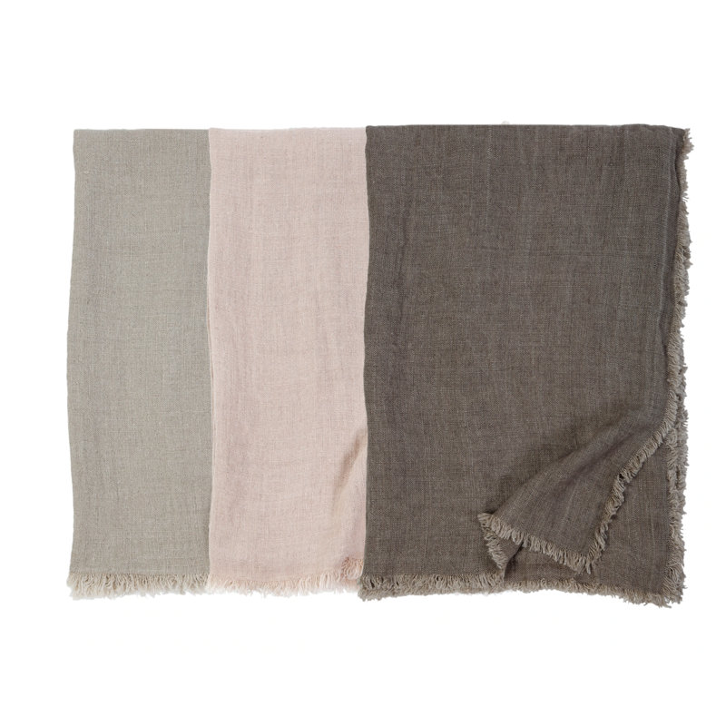 Laurel Blush Linen Throw Blanket with Frayed Edges