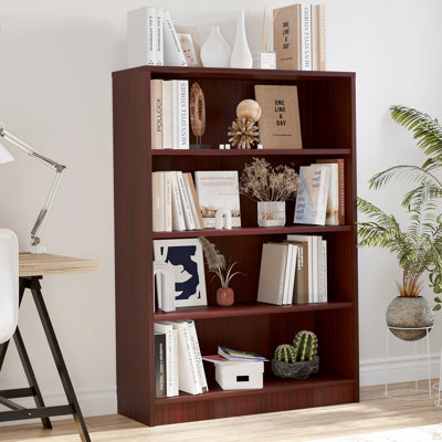 Bookshelf for Bedroom 4 Shelf Office Bookcase 48 Inches Tall Modern Wood Bookshelf for Living Room 4 Tier Wide Manga Bookshelves Library Bookcase