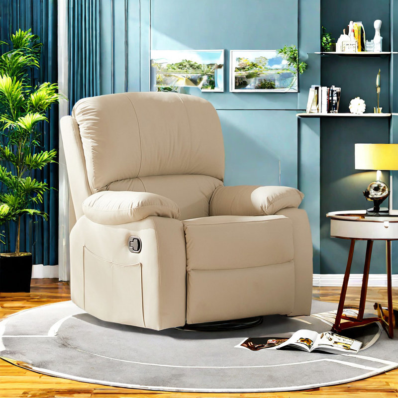 Telena Faux Leather Swivel Recliner, Ivory