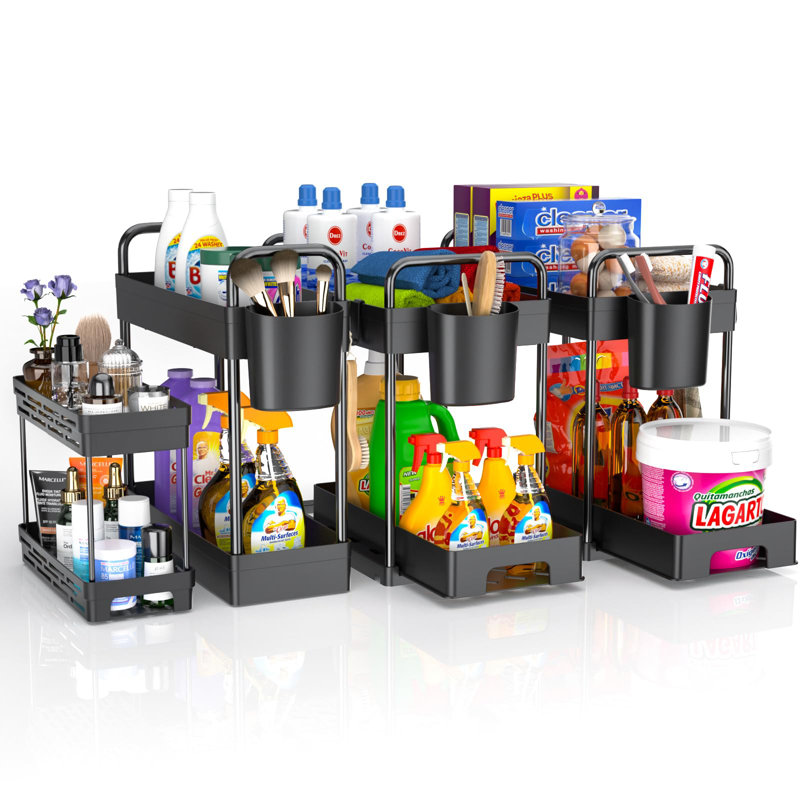 Black Stackable 2-Tier Under Sink Organizer Set