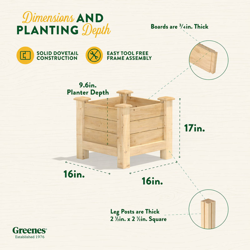 Wood Elevated Planter, 17" H x 16" W x 16" D