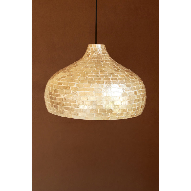 LUMINAIRE PENDENTIF EN BAMBOU SPUN AVEC DÉTAIL DE COQUILLE CAPIZ # 2