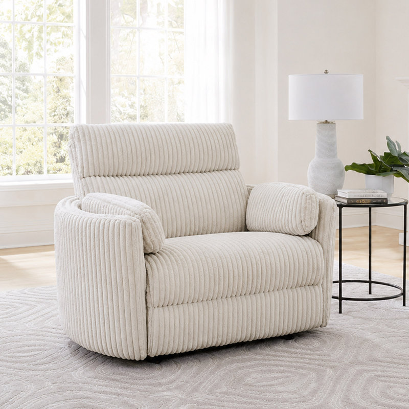 Fauteuil inclinable oscillant très large Bre avec accoudoirs ronds, Méga velours côtelé ivoire