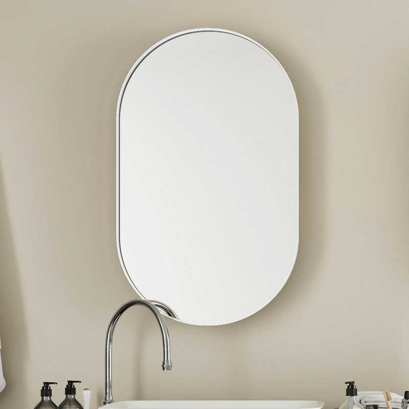 Armoire à pharmacie encastrée ovale 20 po x 34 po, armoire de salle de bain murale en métal avec miroir et tablettes réglables, miroir mural avec rangement pour salle de bain