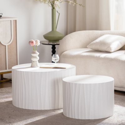 Nesting Coffee Table Set Of 2 Round Wooden Coffee Tables Circle Modern Table For Living Room Bedroom Accent End Side Table, Coffee Table