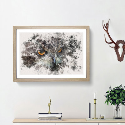 A Great Horned Owl Watercolour - Single Picture Frame Print on MDF