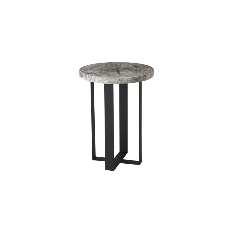 Transitional Chamcha Wood Bar Height Round Dining Table in Black/Gray