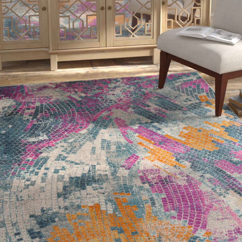 Felty Abstract Blue/Yellow Area Rug, Rectangle 5'1" x 7'6"