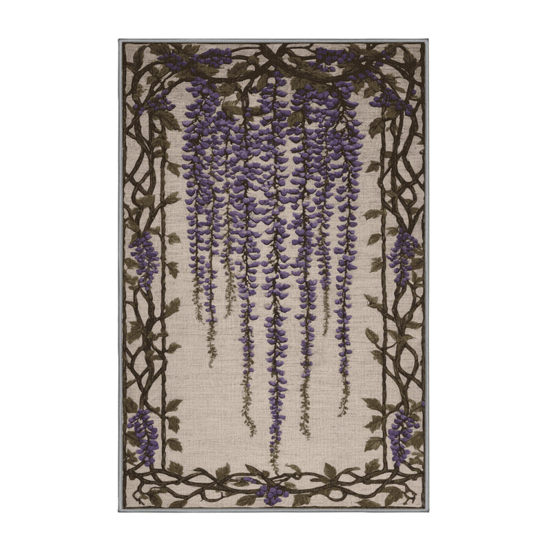 Machine Washable Botanical Gray Area Rug, Rectangle 3' x 5'