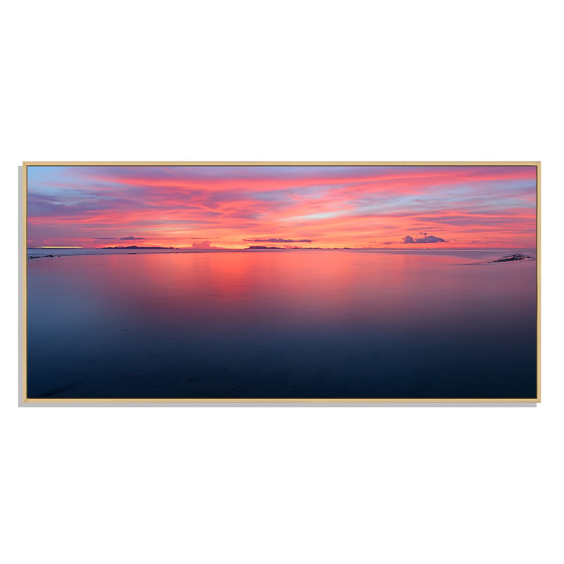 «Vibrant Panoramic Tropical Seascape Sunset» - photographie sur toile, H 12 po x l 20 po x P 1 po, Encadrement brun