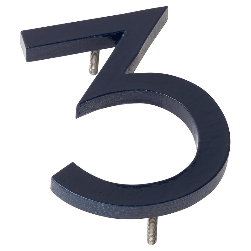l 4 pi 5 po x Numéro de maison à fixation flottante, 3, Bleu marine