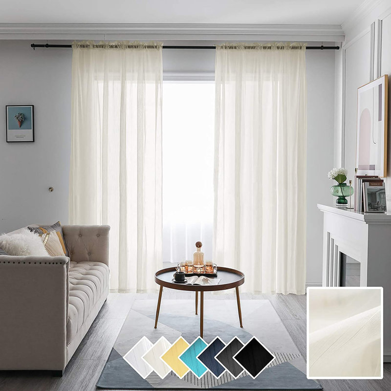 Shetler Sheer Curtain Pair, 52" W x 84" L, Beige