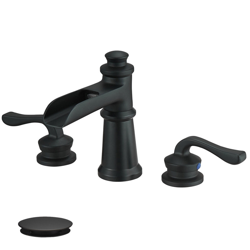 Widespread Single-handle Bathroom Faucet with Drain Assembly, Matte Black