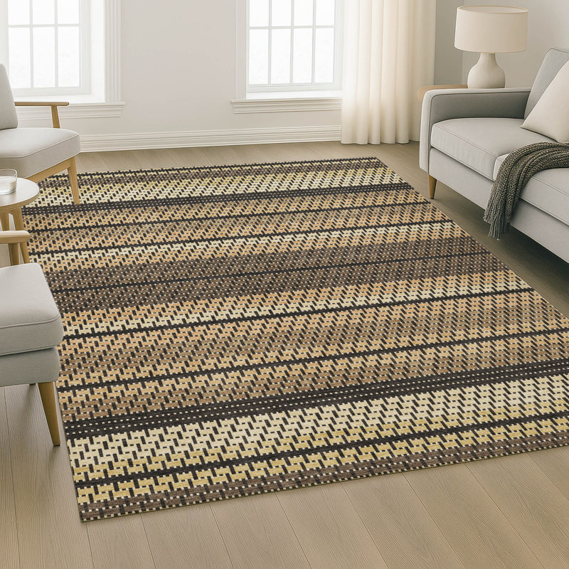 Premium Machine Washable Mayfield AMF2427 Striped Rug, Gold, 5' x 7'6"