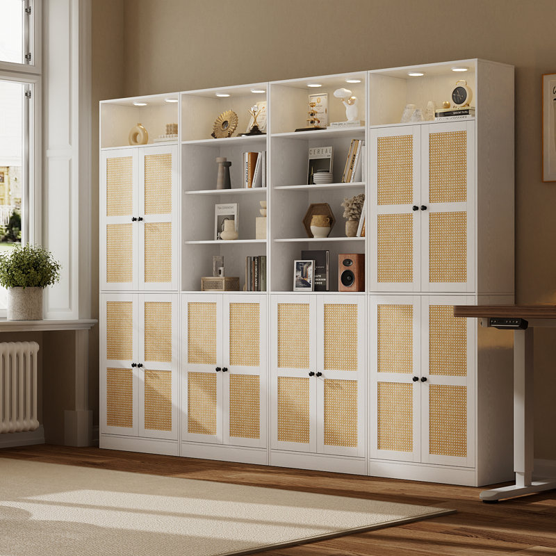 Bibliothèque de rangement à 7 niveaux H 85,8 "x l 94,4" avec étagères blanches