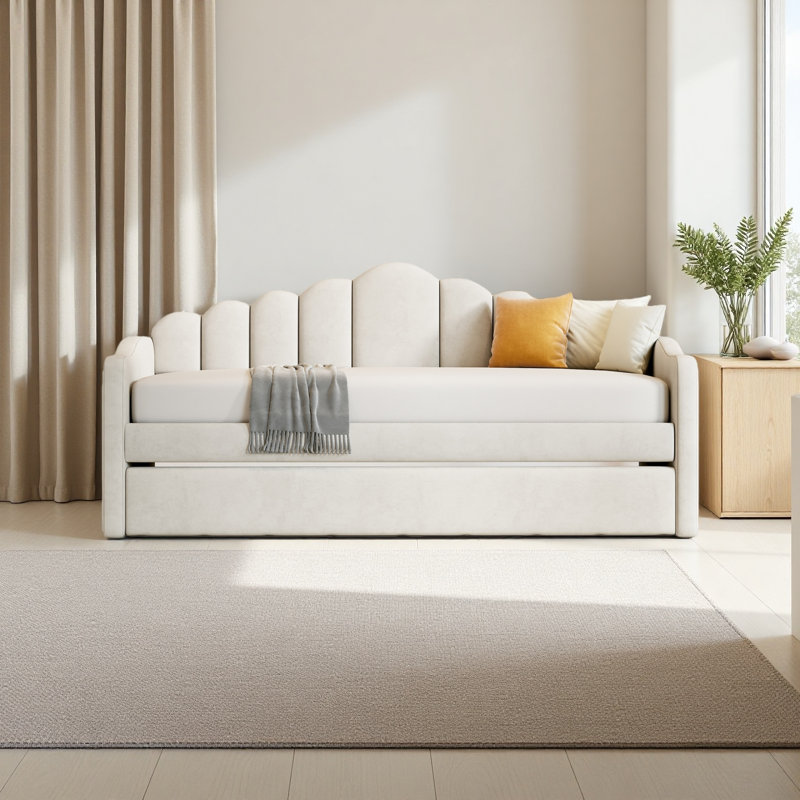 Lit de jour simple rembourré avec couchette, Beige