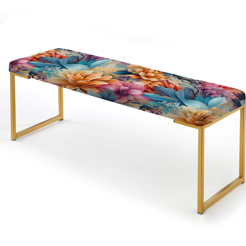 Upholstered Gold Bench, Pink And Blue Boho Paisley Playfulness