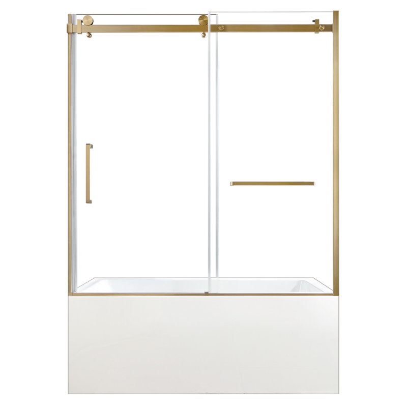Kingston Brass 60-Inch Acrylic Rectangular 3-Wall Alcove Tub With Tub Door, Left Hand Drain, Brushed Brass, Right Opening
