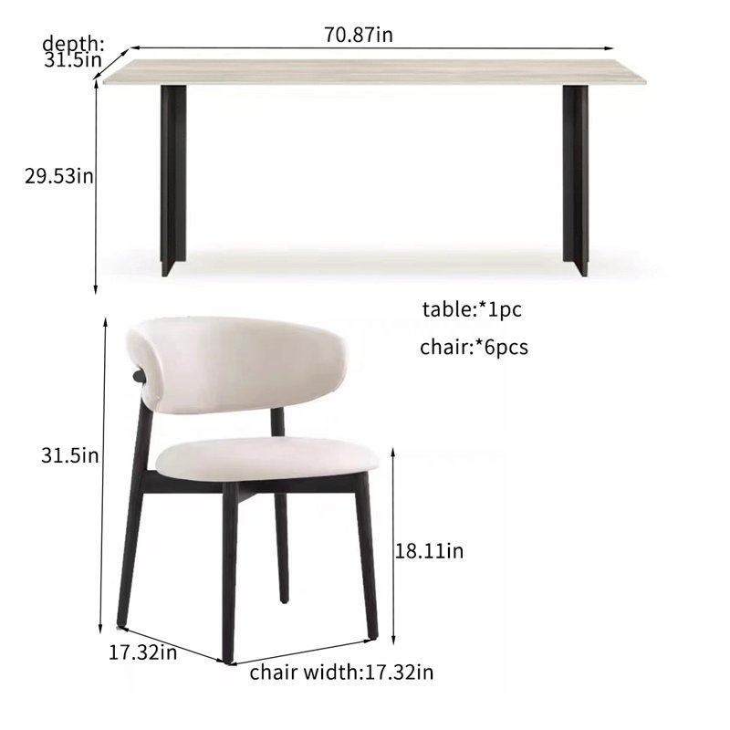 Ensembles de table de salle à manger légers et luxueux., H 29,53 po x L 70,87 po x l 31,5 po