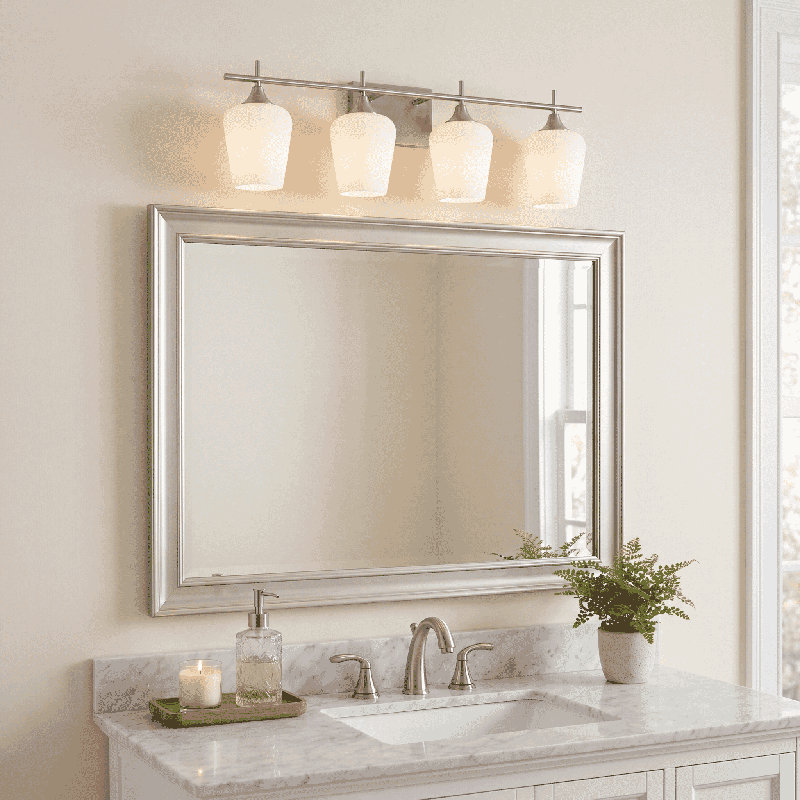 Éclairage pour meuble-lavabo à intensité variable Breena, Nickel satiné, Clear