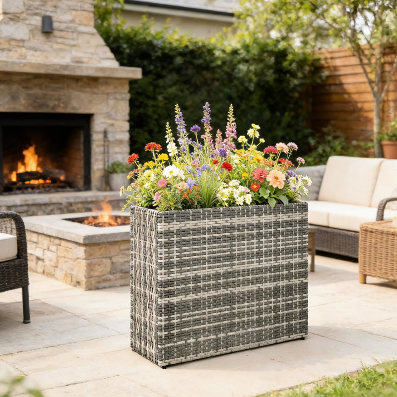 Pot à balcon surélevé de 58 cm (22,8 po) de haut pour balcon, gris et en acier, capacité de 45 litres (11,9 gal), pieds réglables, structure en acier, doublure amovible.