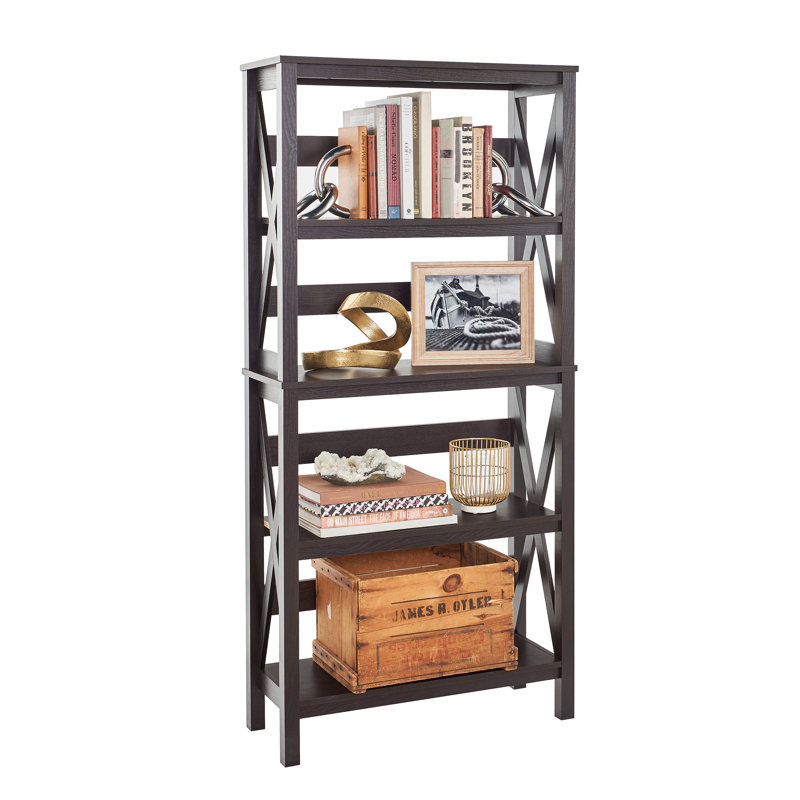 Bibliothèque étagère en X H 63,43 "x l 30", Noir noyer