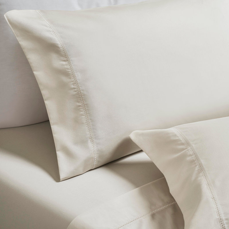 Pandora Cotton Blend 600 Thread Count Embroidered Hem Pillowcase Set Of 2, Ivory, Standard Pillowcase