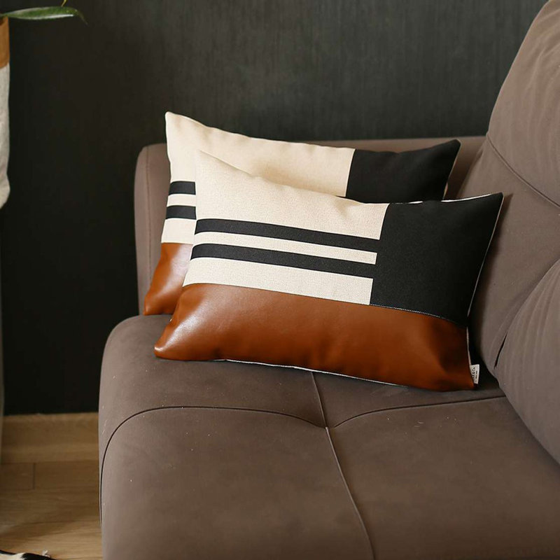 Ensemble de 2 housses de coussin lombaires géométriques brunes