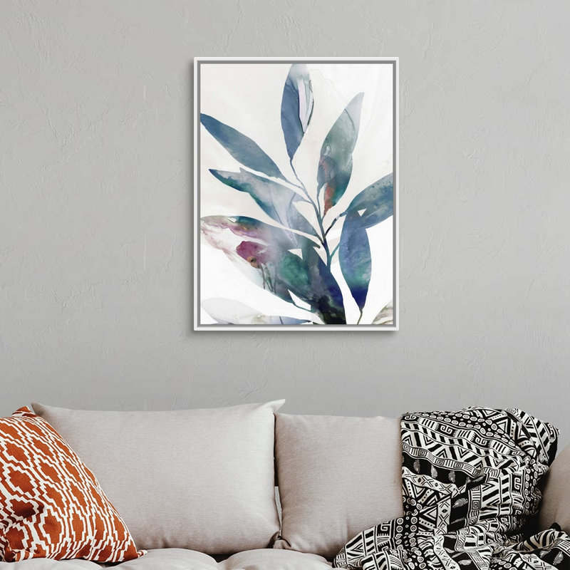 Indigo Sprig II, art mural sur toile, Toile avec cadre blanc, H 34 po x l 26 po