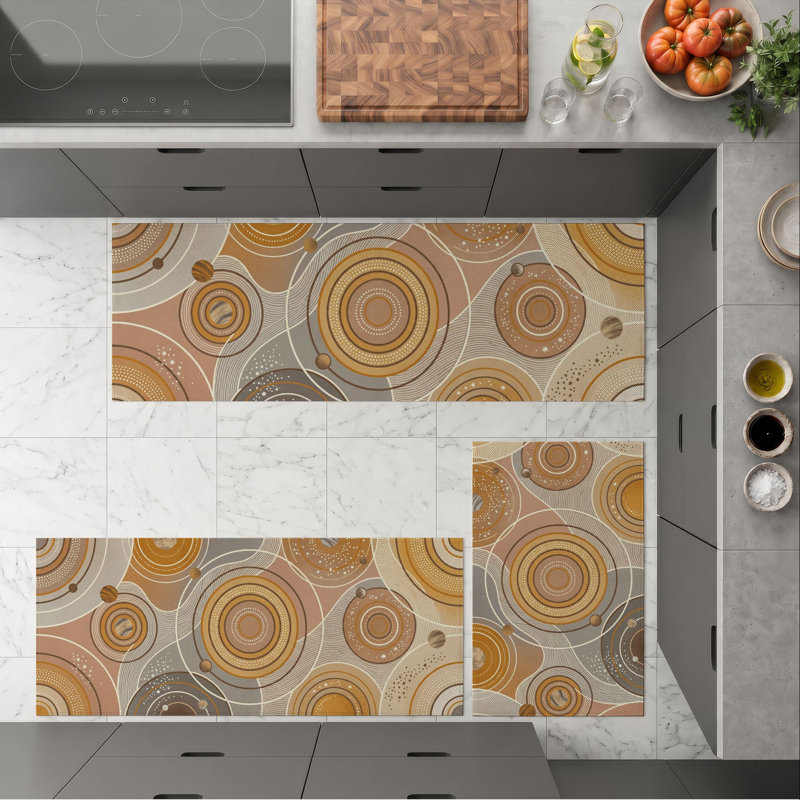 Tapis de cuisine lavables antidérapants Retro Circles