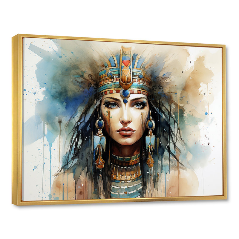 Or et bleu, pharaon égyptien, beauté V - Égypte, art mural, Cadre flottant doré, H 30 po x l 40 po x P 1,5 po
