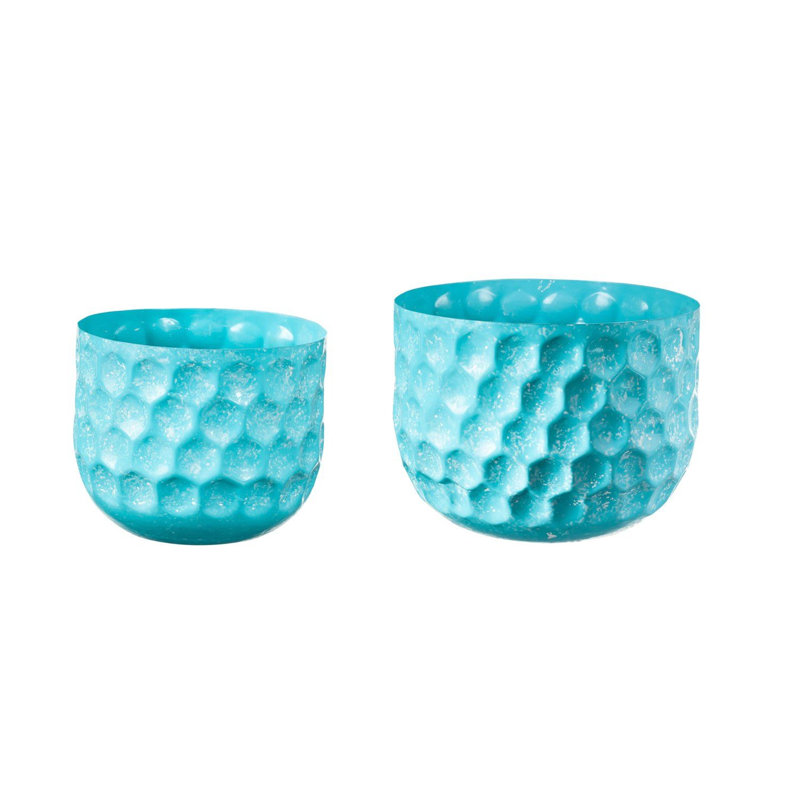 Ensemble de pots à fleurs en fer 2 pièces Ajalon, Bleu clair