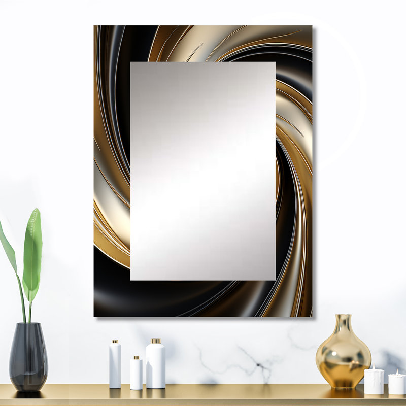 Abstrait spirale abstraite or liquide et noir - miroir mural décoratif spirales abstraites, 32 po x 24 po