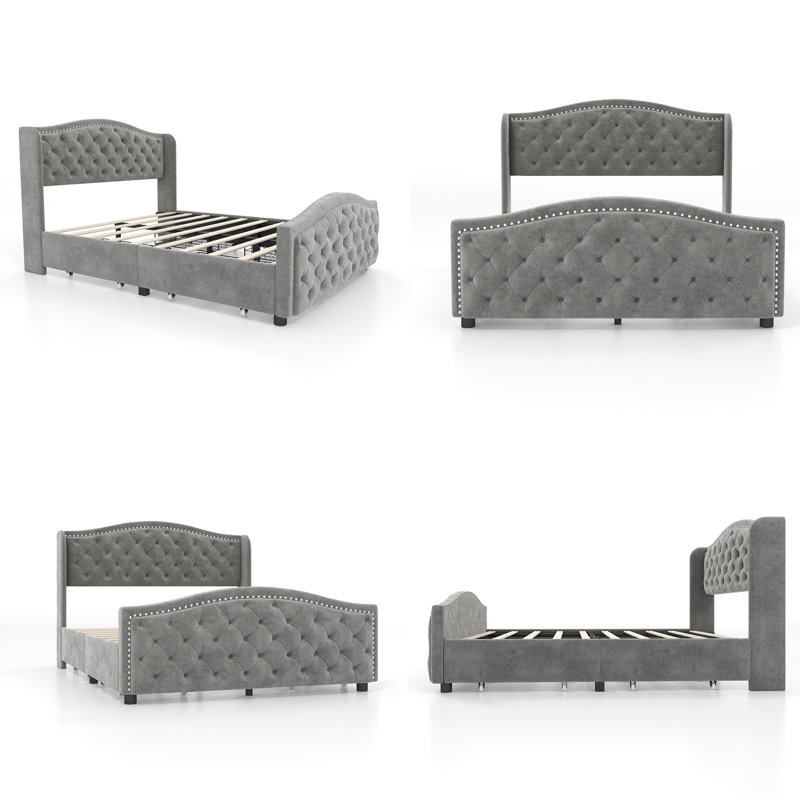 Kassaia Tufted Upholstered Storage Bed with Drawers, Light Gray, Queen
