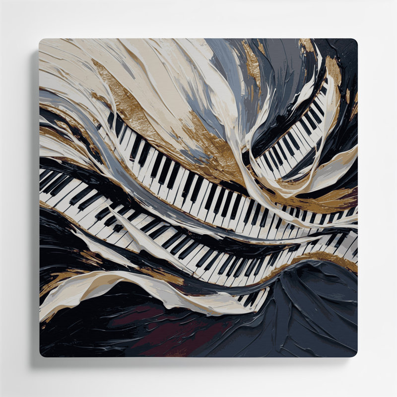 «Music Piano Key Patterns», art mural en métal gris, H 12 po x l 12 po