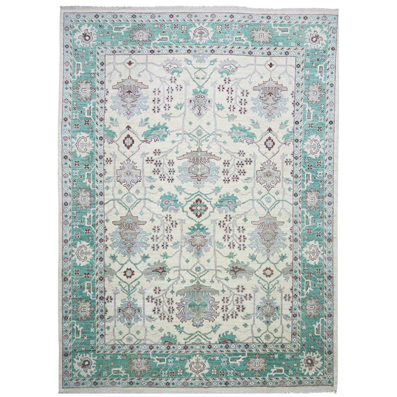 Floral cyan Oushak 9 pi x 12 pi 4 po