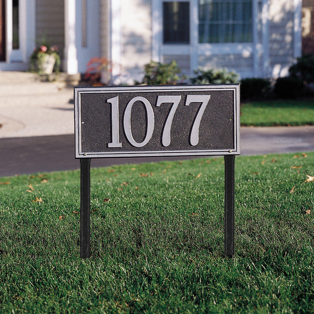 Double Line 1-Line Lawn Address Sign, Pewter and Silver, Yes