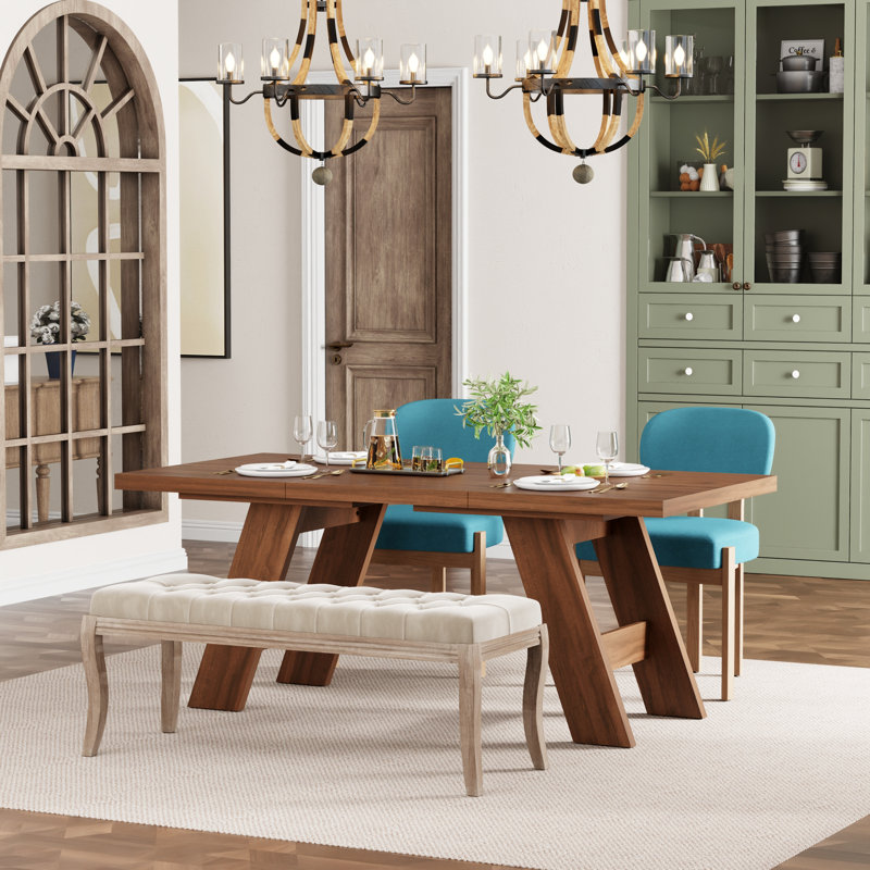 Ensemble de table de salle à manger rectangulaire en panneau de fibres à densité moyenne Dearing, Walnut, Beige