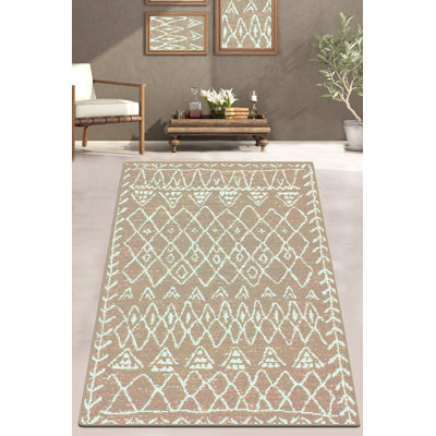 Tapis élégant beige et blanc, 6,6 x 9,5 pieds | 100% polyester, hauteur des poils de 0,4 po | Antibactérien, antidérapant, lavable à la machine | Parfait pour le salon, la chambre à coucher et la salle à manger, conception douce et durable