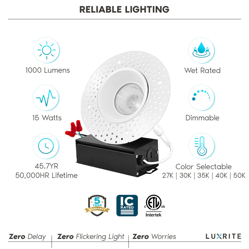 4" Trimless Selectable CCT New Construction LED Canless Recessed Lighting Kit
