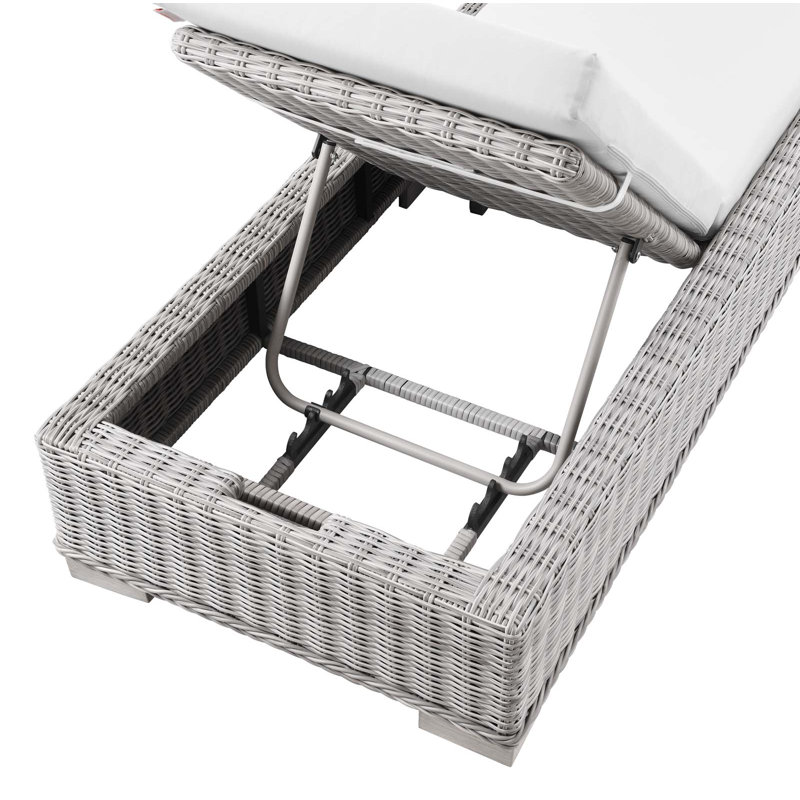 Light Gray Wicker Rattan Outdoor Chaise Lounge with Cushions