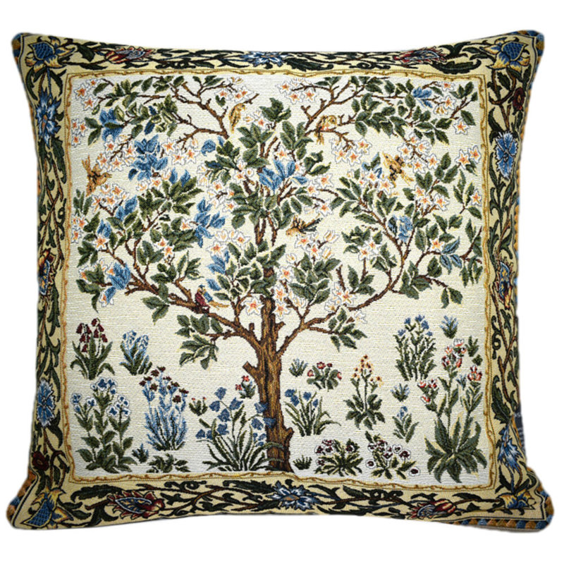Blooming Apple Tree. William Morris Tapestry Pillow  18х18", Blue/White/Green/Gray Floral