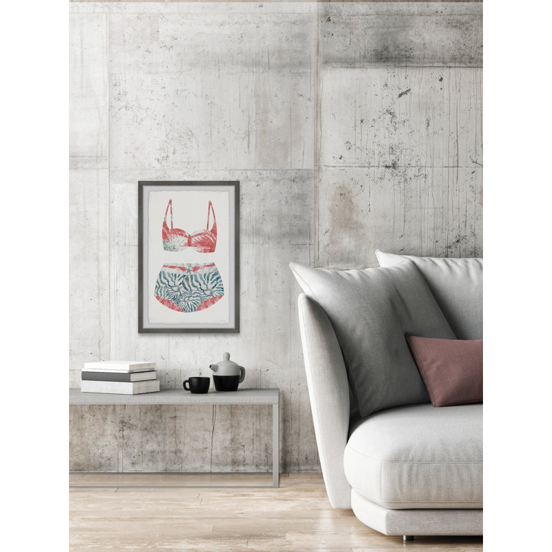Flamingo Summer Swimsuit Framed Canvas Print, 12" x 8"