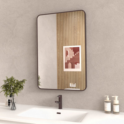 24x36 In. Aluminum Framed Rounded Rectangle Bathroom Wall Mirror, Matte Black Bathroom Vanity Mirror Farmhouse, Anti-Rust