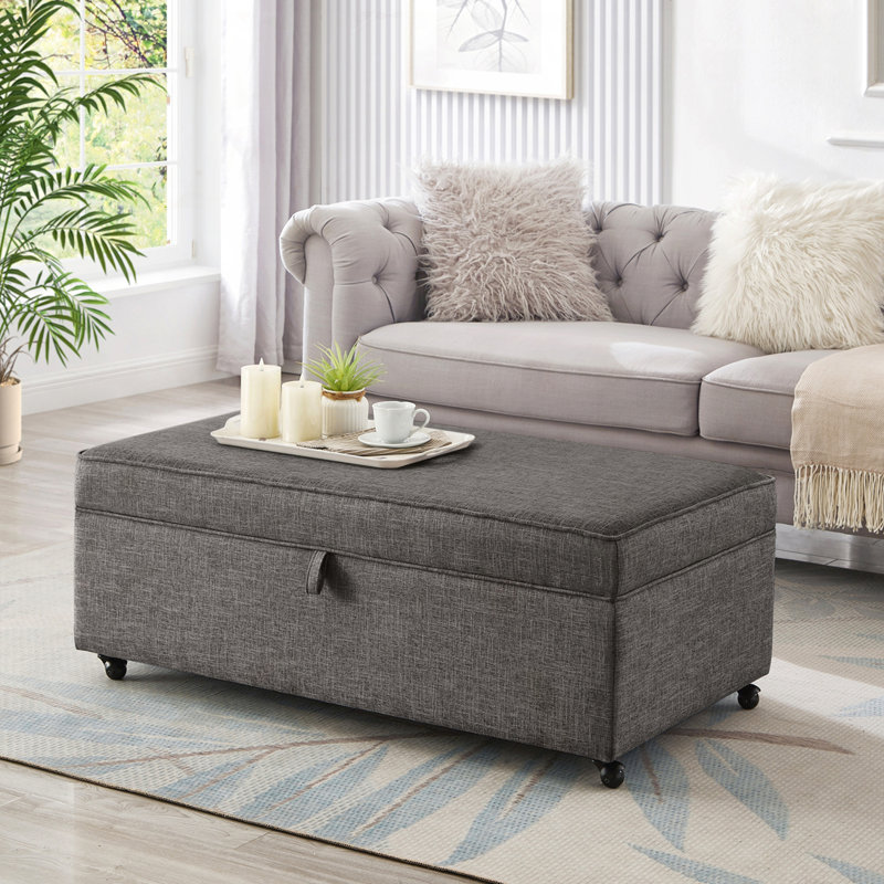 Modular Sectional Storage Ottoman With Wheels, Charcoal Grey