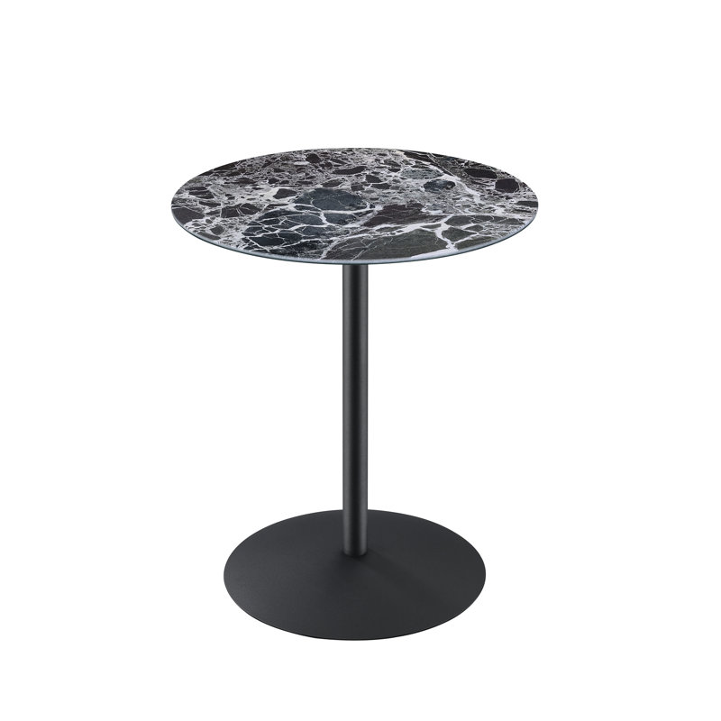 Table de bout de 17,5 po avec plateau texturé en marbre noir imprimé 3D et support en acier ferme
