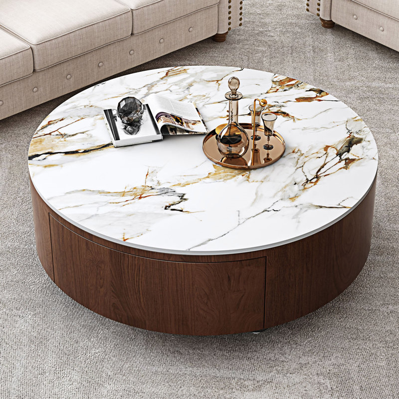 Table basse ronde avec tiroirs