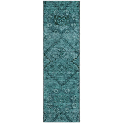Premium Machine Washable Prisco Teal Rug