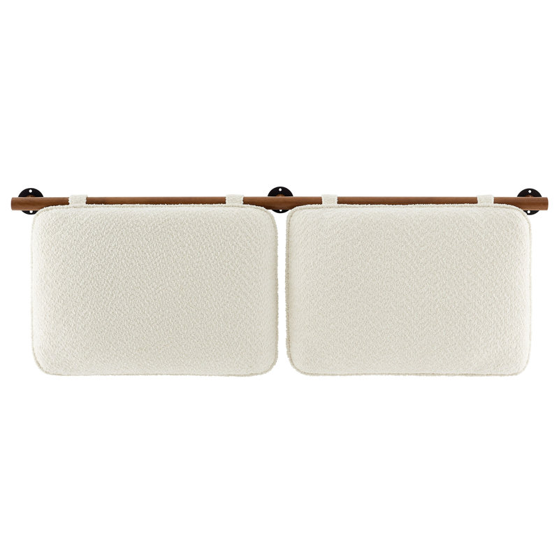 Sage Green Chenille Upholstered Floating Full Headboard with Walnut Bar